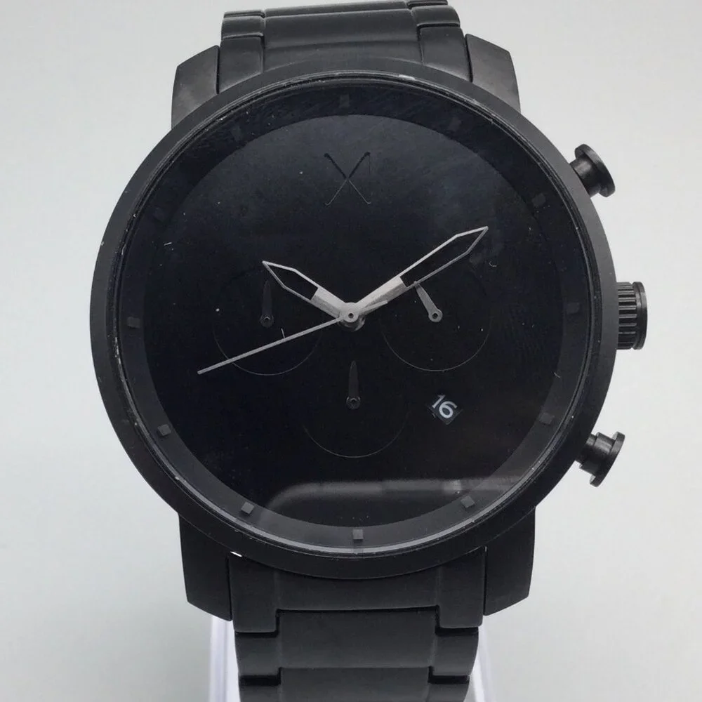 MVMT Chronograph Watch Men 45mm Black Date Stainless New Battery 7.75